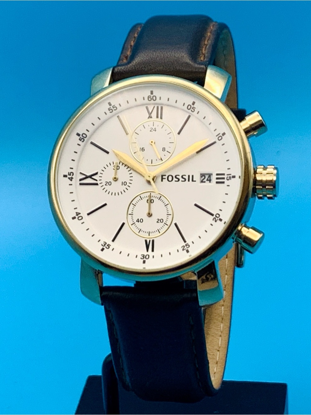 FOSSIL RHETT BQ1009 Men’s Chronograph Wristwatch St Steel Case Works New Battery